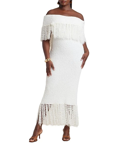 Eloquii Women's Plus Textured Fringe Sweater Dress
