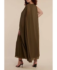 Eloquii Women's Plus Hardware Detail Cape Maxi Dress