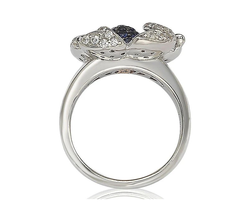 Suzy Levian New york Suzy Levian Sterling Silver Sapphire & Created White Sapphire Pave Flower Ring