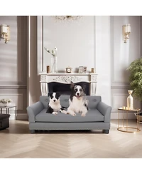 Bingopaw Large Furniture Style Scratching Resistant Leather Dog Sofa Bed for Pets up to 120lbs