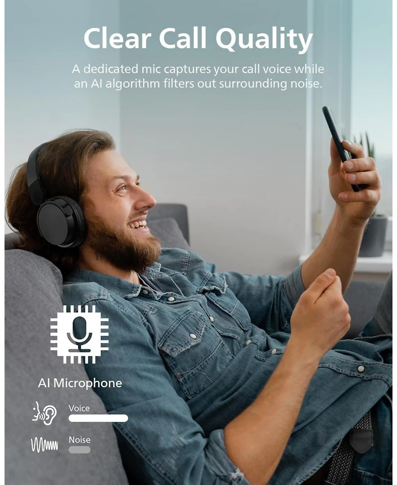 Philips H3209 Wireless Headphones,On-Ear Bluetooth Headphones, 25H Battery Life, Fast Charging, Bluetooth 503, Dark Black