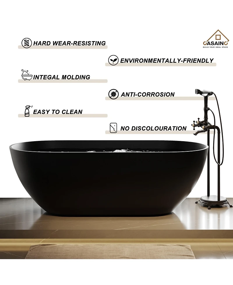 Casainc 69" x 30" Solid Surface Stone Freestanding Soaking Bathtub