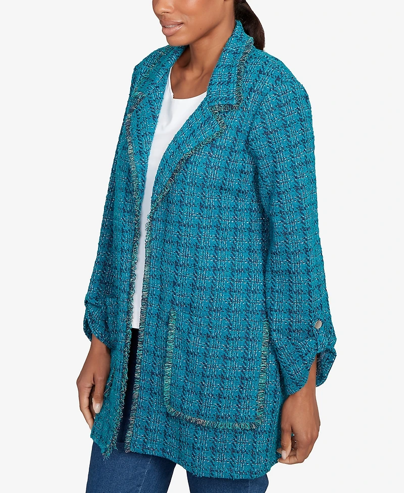 Ruby Rd. Petite Open Front Tweed Patch Pocket Jacket