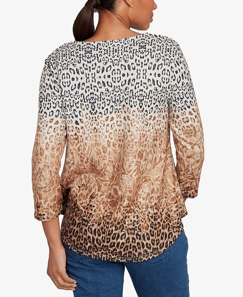 Ruby Rd. Petite Embellished Animal Print Cozy Top