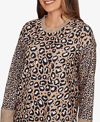 Ruby Rd. Petite Trimmed Cozy Animal Print Sweater