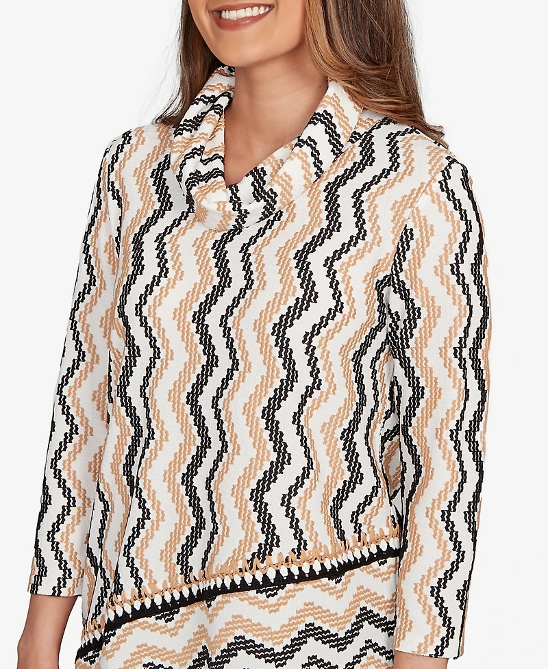 Ruby Rd. Petite Cowl Neck Zigzig Textured Knit Top