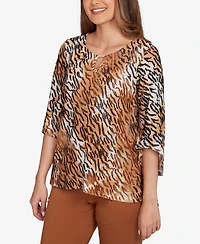 Ruby Rd. Petite Tie Dye Zebra Jacquard Textured Top