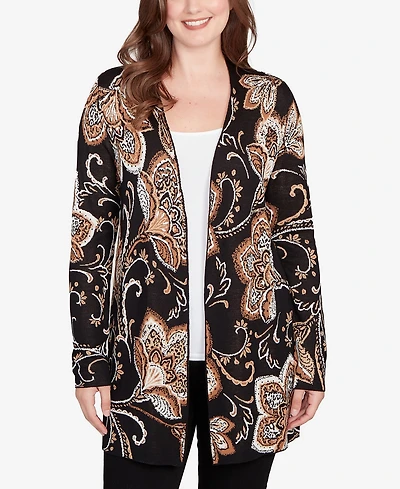 Ruby Rd. Petite Floral Jacquard Cardigan Sweater