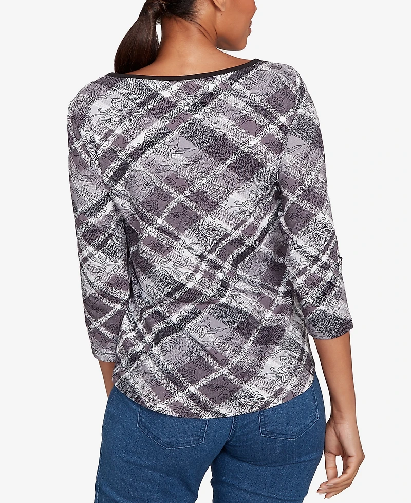 Ruby Rd. Petite Solid Tipped Plaid Knit Top