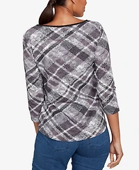 Ruby Rd. Petite Solid Tipped Plaid Knit Top