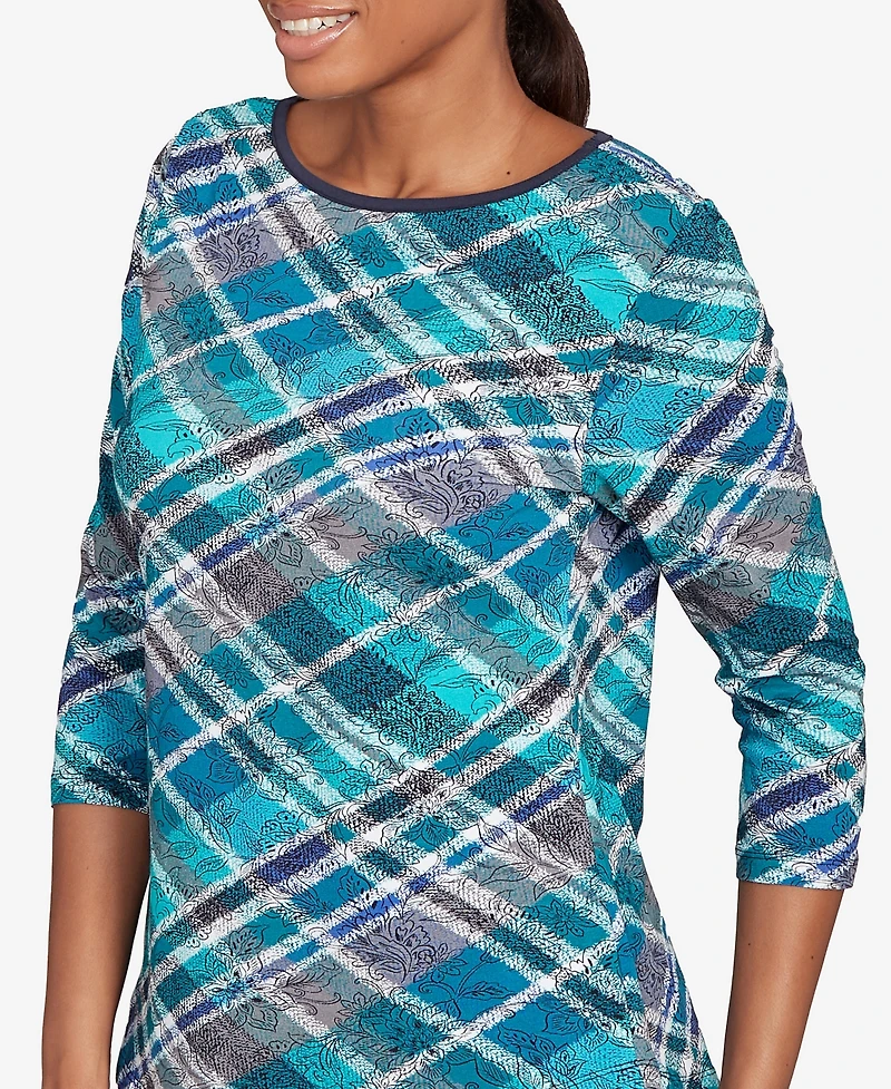 Ruby Rd. Petite Solid Tipped Plaid Knit Top
