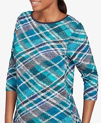 Ruby Rd. Petite Solid Tipped Plaid Knit Top