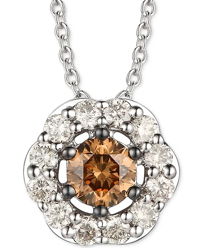 Le Vian Chocolate Diamond & Nude Diamond (1/2 ct. t.w.) Halo Adjustable 20" Pendant Necklace in 14k White Gold