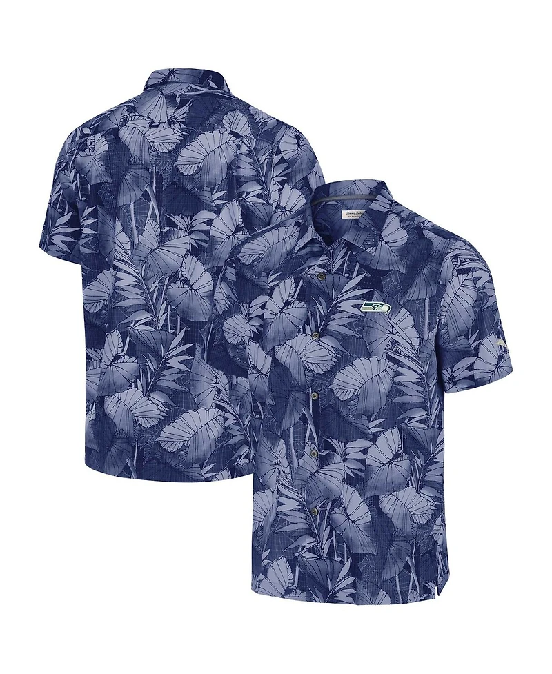 Tommy Bahama Men's College Navy Seattle Seahawks Coast Nuevo Fronds Camp Button-Up Shirt