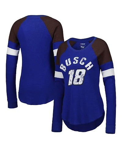 G-iii 4Her by Carl Banks Women's Royal Kyle Busch Action Tri-Blend Thermal Raglan Long Sleeve T-Shirt
