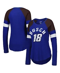 G-iii 4Her by Carl Banks Women's Royal Kyle Busch Action Tri-Blend Thermal Raglan Long Sleeve T-Shirt