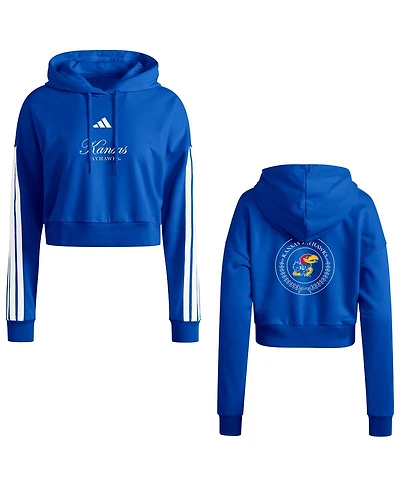 Adidas Women's Royal Kansas Jayhawks Campus Queen Cropped Pullover Hoodie