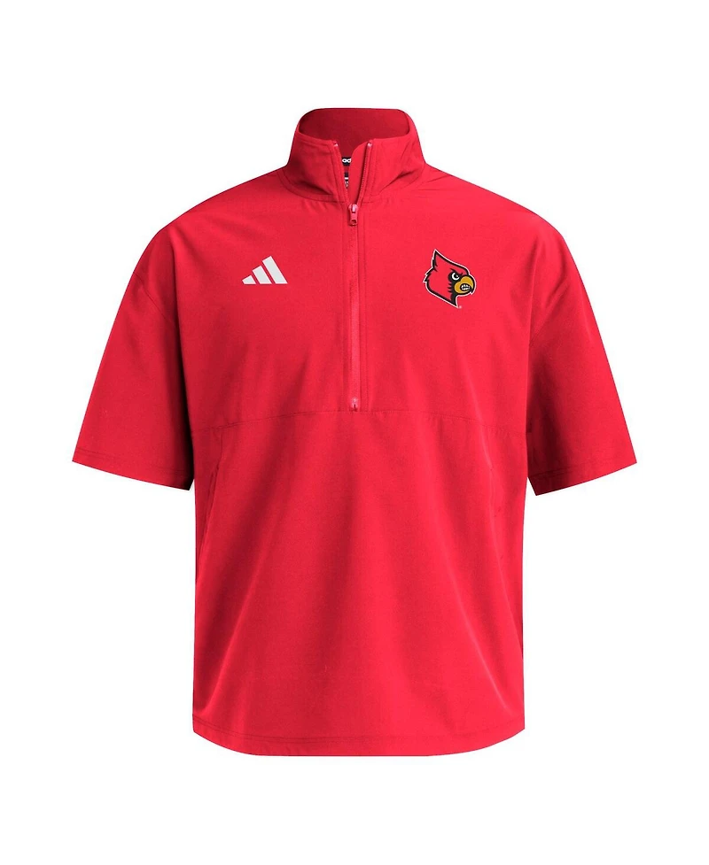 Adidas Men's Red Louisville Cardinals Woven Quarter-Zip Short Sleeve Pullover