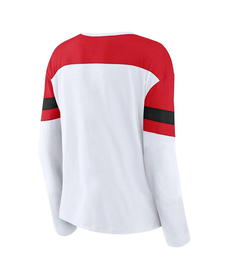 Fanatics Women's White/Red Chicago Blackhawks Frozen Long Sleeve Notch Neck T-Shirt