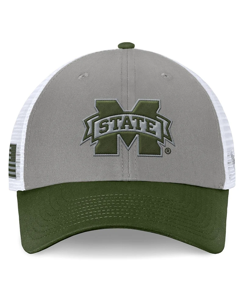 Top of the World Men's Gray/Green Mississippi State Bulldogs Oht Military Appreciation Badge Trucker Adjustable Hat