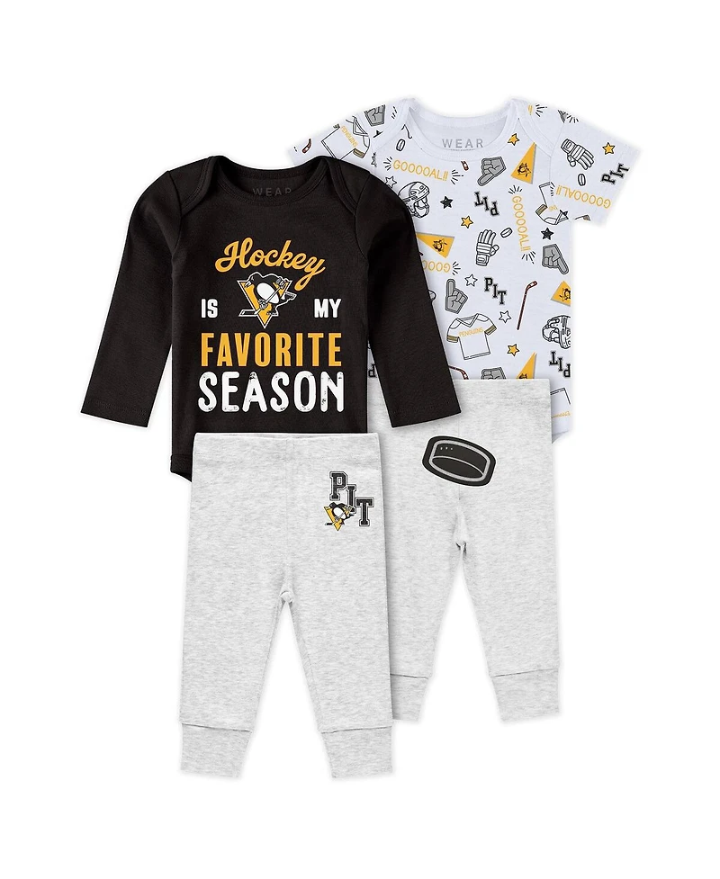 Wear by Erin Andrews Baby Boys and Girls 3-Piece Pittsburgh Penguins Turn Me Around Bodysuits Pants Set