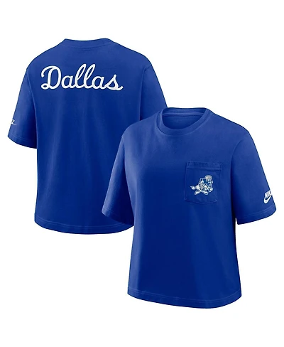 Nike Women's Navy Dallas Cowboys Rewind Pocket Boxy T-Shirt
