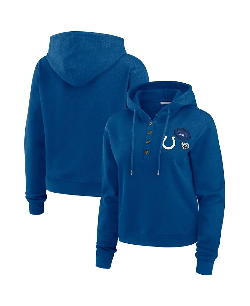 Wear by Erin Andrews Women's Blue Indianapolis Colts Waffle Hoodie Pullover Top