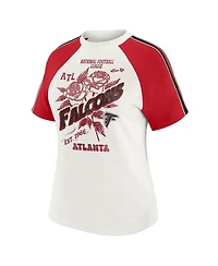 Wear by Erin Andrews Women's White Atlanta Falcons Sleeve Stripe Distressed Raglan T-Shirt