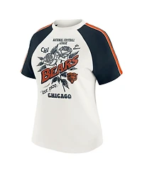 Wear by Erin Andrews Women's White Chicago Bears Sleeve Stripe Distressed Raglan T-Shirt