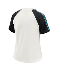 Wear by Erin Andrews Women's White Jacksonville Jaguars Sleeve Stripe Distressed Raglan T-Shirt