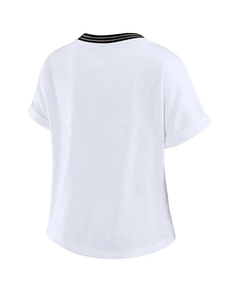 Wear by Erin Andrews Women's White Jacksonville Jaguars Cropped Center Stripe Dolman T-Shirt