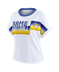 Wear by Erin Andrews Women's White Los Angeles Rams Cropped Center Stripe Dolman T-Shirt