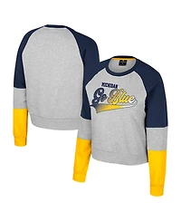 Colosseum Women's Heather Gray Michigan Wolverines Katinka Rhinestone Scoop Neck Pullover Sweatshirt