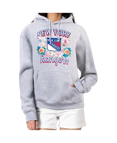 G-iii 4Her by Carl Banks Women's Heather Gray New York Rangers Flower Logo Pullover Hoodie