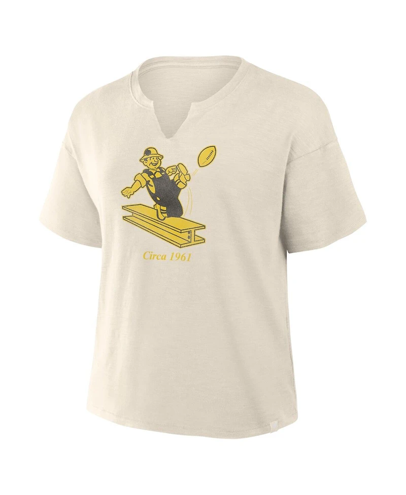 Fanatics Women's Cream Pittsburgh Steelers Trick Play Slub Boxy T-Shirt