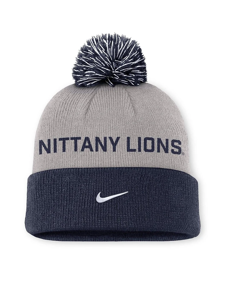 Nike Men's Gray/Navy Penn State Nittany Lions Primetime Peak Cuffed Pom with Knit Hat