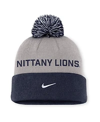 Nike Men's Gray/Navy Penn State Nittany Lions Primetime Peak Cuffed Pom with Knit Hat