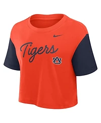 Nike Women's Orange/Navy Auburn Tigers Color-Block Script Cropped T-Shirt