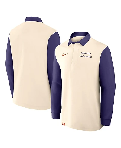 Nike Men's Tan/Purple Clemson Tigers Rugby Long Sleeve Shirt