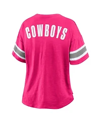 Fanatics Women's Pink Dallas Cowboys Redzone Bling Stripe Sleeve Notch Neck T-Shirt