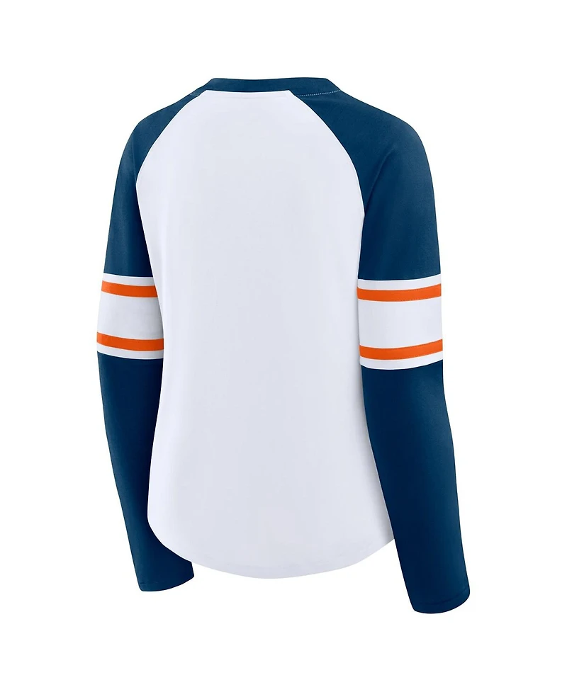 Fanatics Women's White/Navy Chicago Bears Redzone Blitz Package Raglan Lace-Up V-Neck Long Sleeve T-Shirt