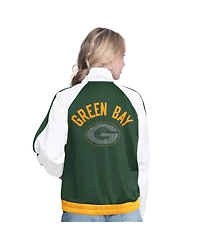 G-iii 4Her by Carl Banks Women's White/Green Green Bay Packers Rally Rhinestone Full-Zip Track Jacket