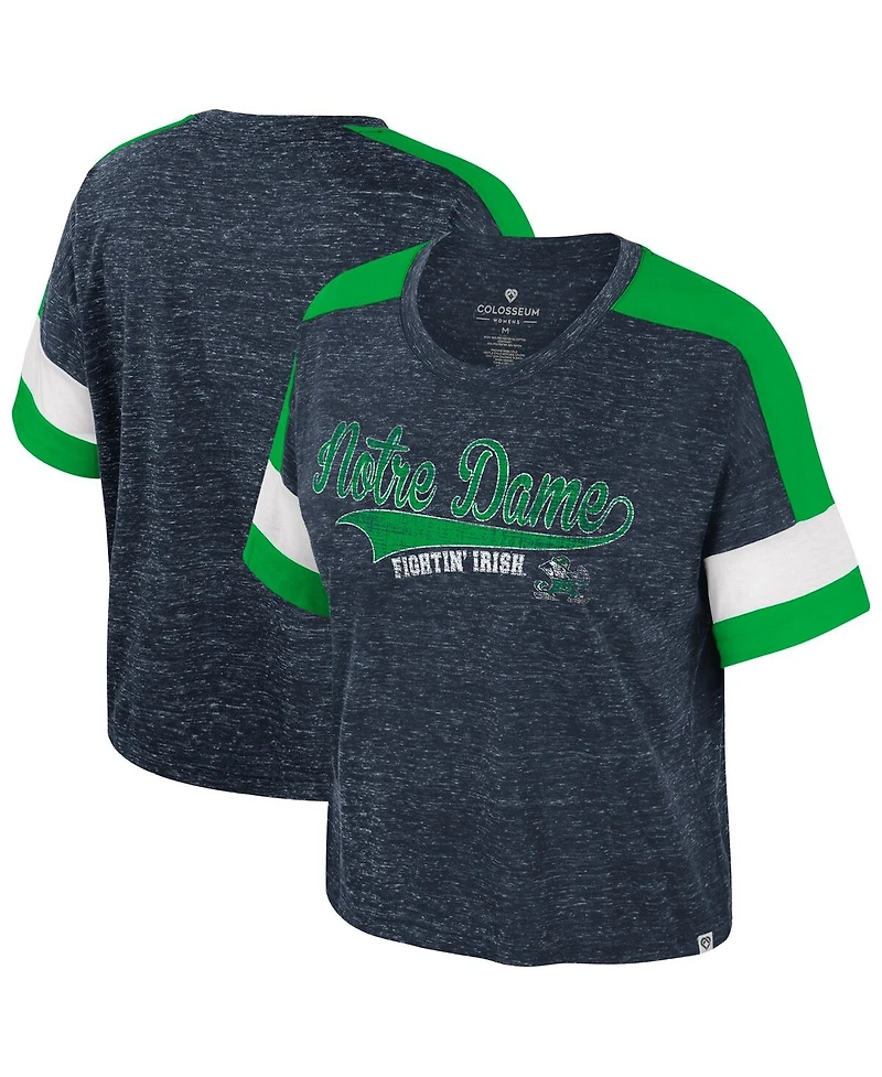 Colosseum Women's Navy Notre Dame Fighting Irish Color Block Scoop Neck T-Shirt