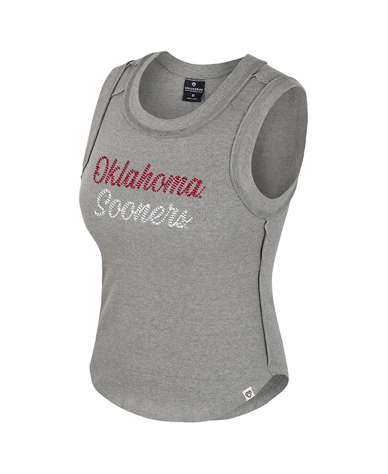 Colosseum Women's Heather Gray Oklahoma Sooners Beach You Ribbed Tri-Blend Tank Top