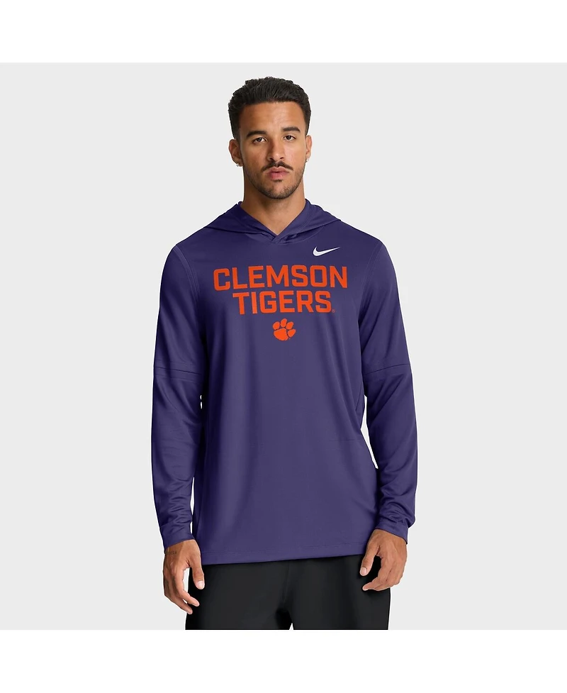 Nike Men's Purple Clemson Tigers 2025 Sideline Performance Long Sleeve Hoodie T-Shirt