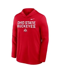Nike Men's Scarlet Ohio State Buckeyes 2025 Sideline Performance Long Sleeve Hoodie T-Shirt
