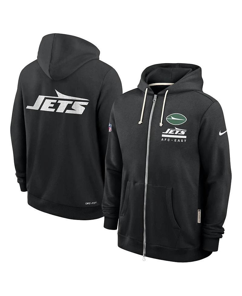 Nike Men's Black New York Jets Sideline Standard Issue Utility Player Dri-fit Full-Zip Hoodie