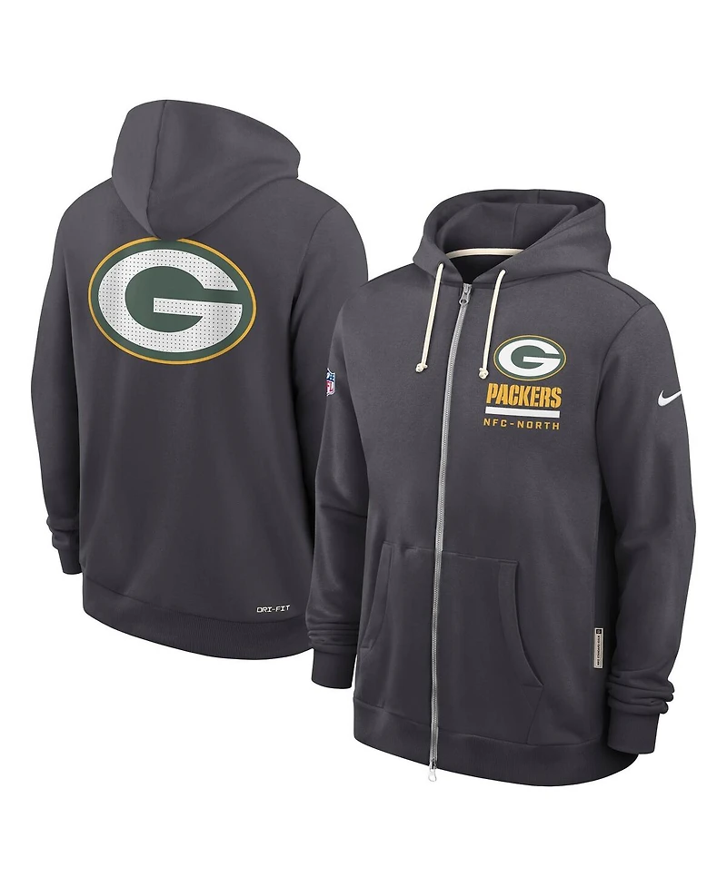 Nike Men's Anthracite Green Bay Packers Sideline Standard Issue Utility Player Dri-fit Full-Zip Hoodie