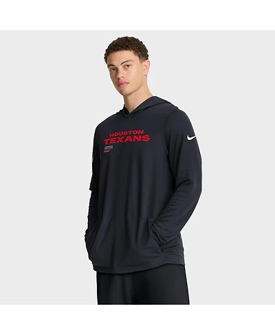 Nike Men's Red Houston Texans Sideline Pure Fury Performance Long Sleeve Hoodie T-Shirt