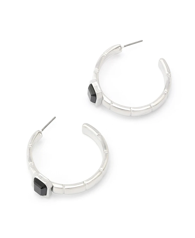 Steve Madden Faux Stone Gem Watch Chain Hoop Earrings